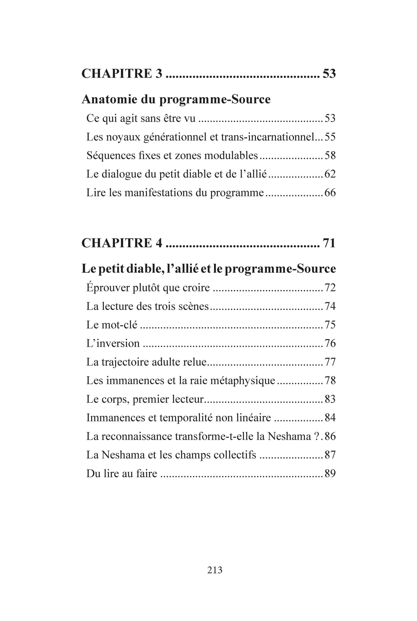 Neshama - Table des matières