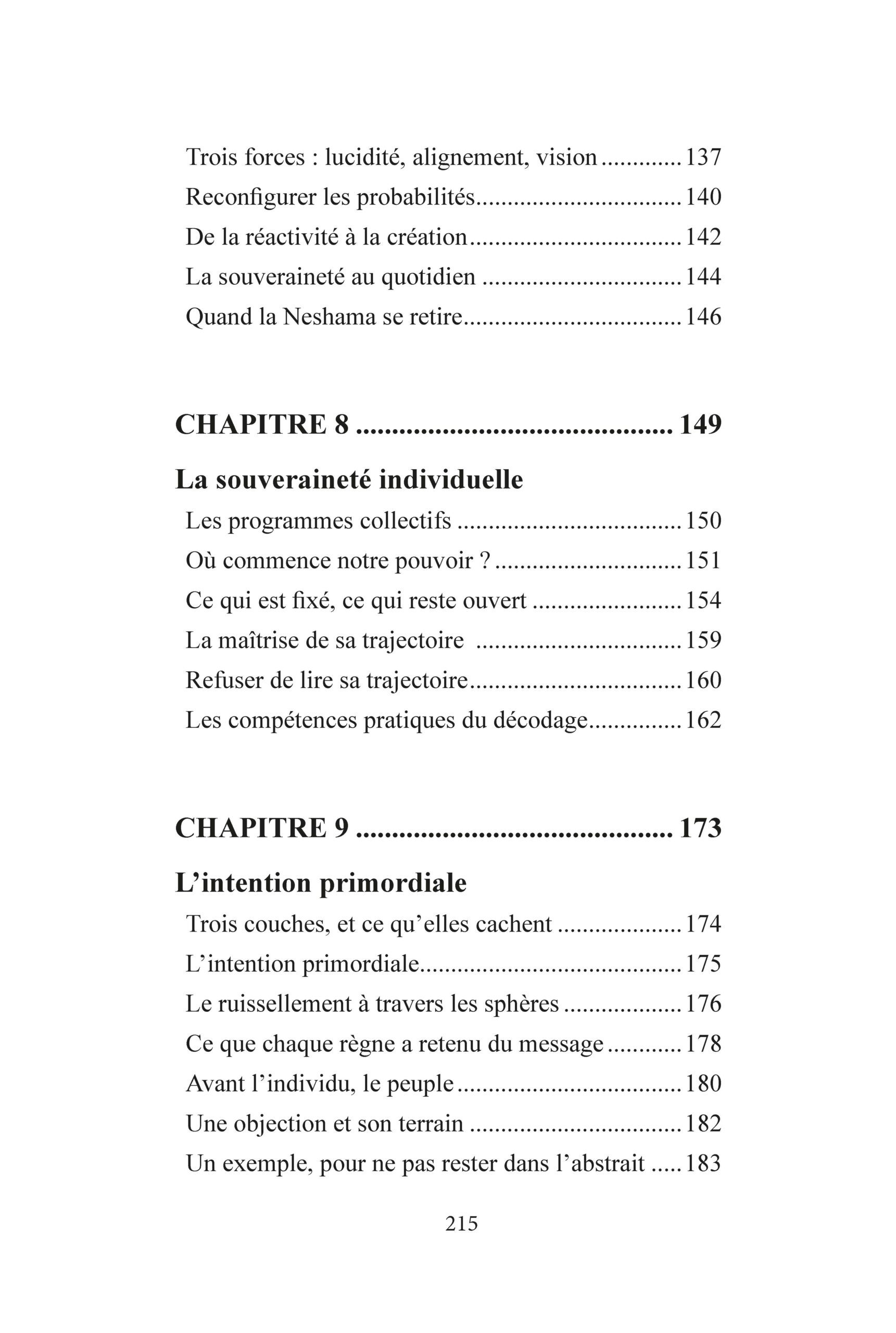 Neshama - Table des matières