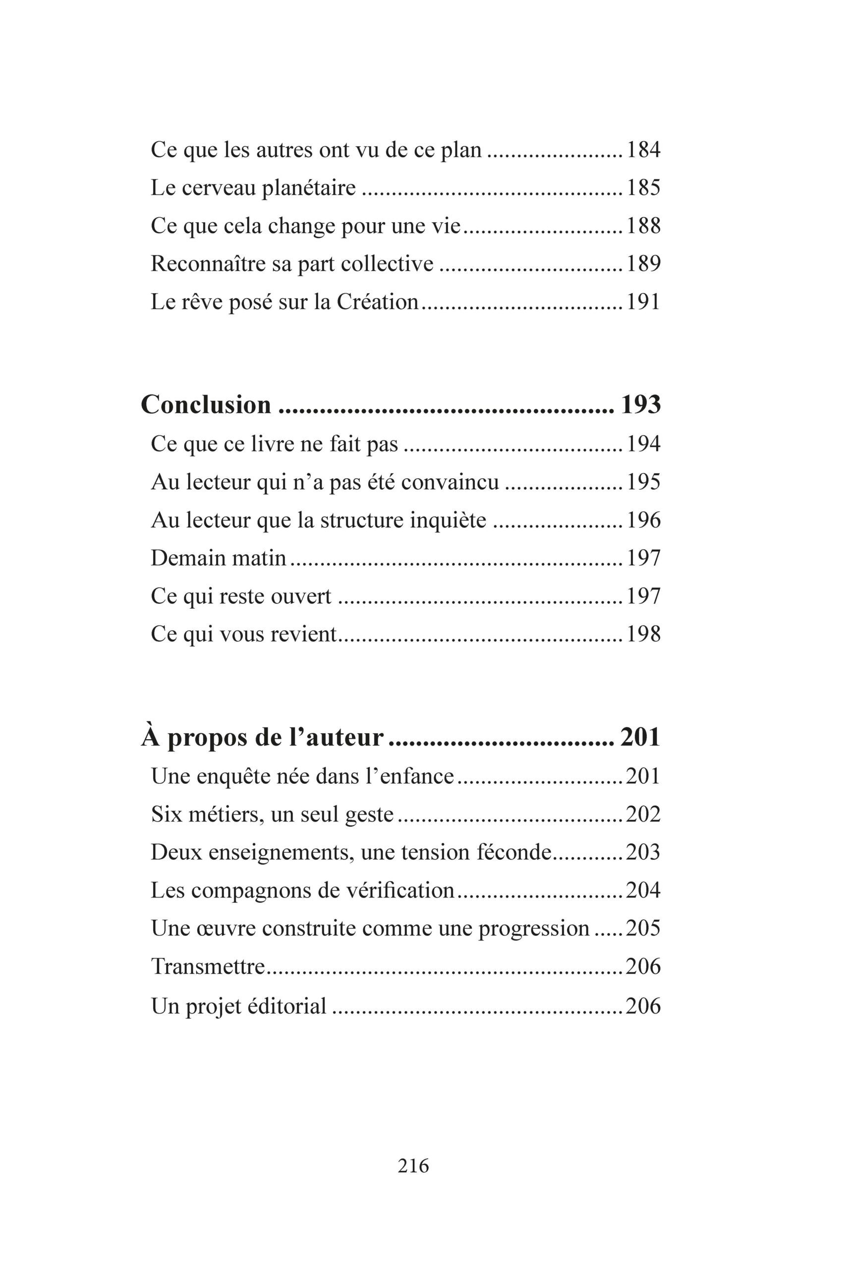 Neshama - Table des matières